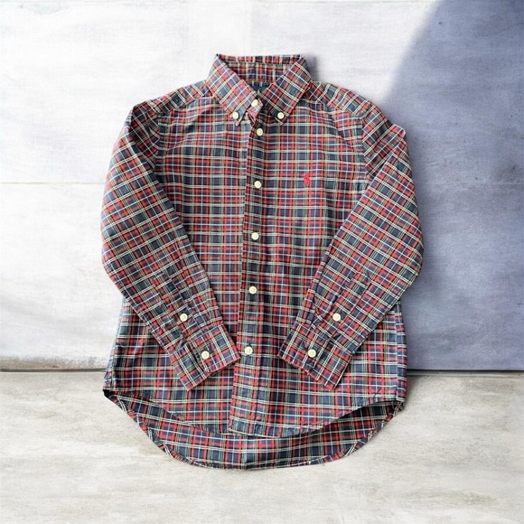 Ralph Lauren Other - Polo Ralph Lauren Boy Size 5 Plaid Button Down Shirt Navy Red Long Sleeve Cotton